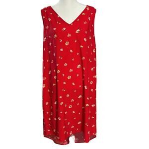 Gap Size XL V Neck Floral Print Shift Dress Sleeveless Red